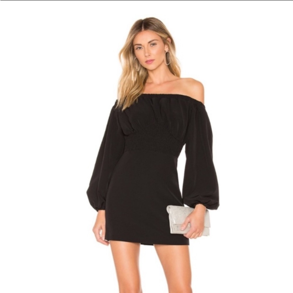 NBD Off-Shoulder Black Mini Dress with Balloon Sleeves